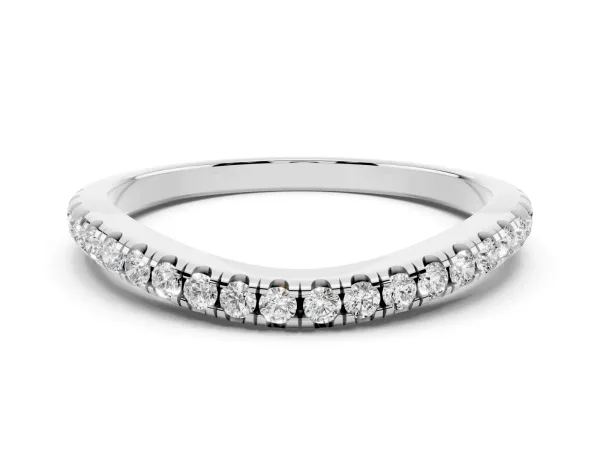Round Diamond Pavé Set Curved White Gold Band White gold
