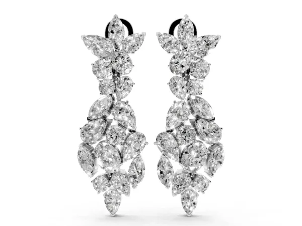 Pear, Marquise and Oval Diamond Floral Drop Earrings Platinum