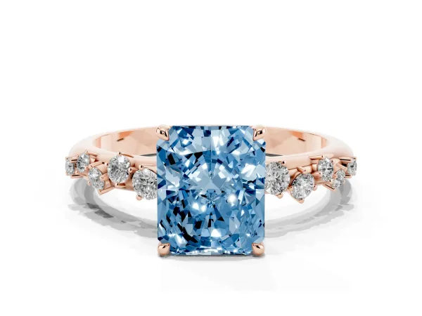 Fancy Blue Radiant Cut Diamond Cluster Prong-Set Solitaire Ring Rose gold