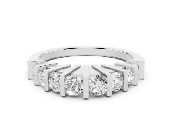 Channel Set Round Diamond Half Eternity Band with Bar Prong Setting White gold