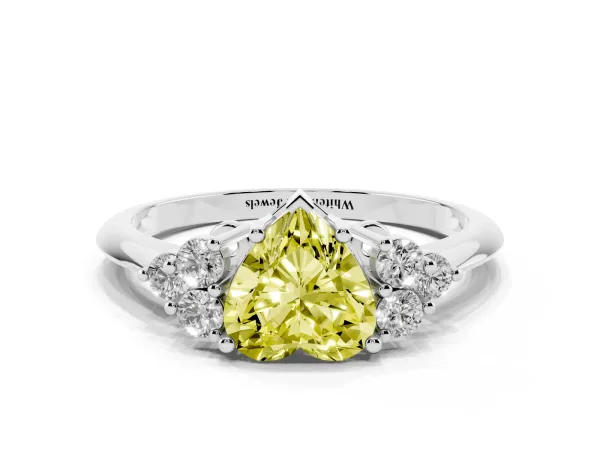 Fancy Yellow Heart Cut Cut Diamond Cluster Ring with Solitaire Band and Four-Prong Setting Platinum