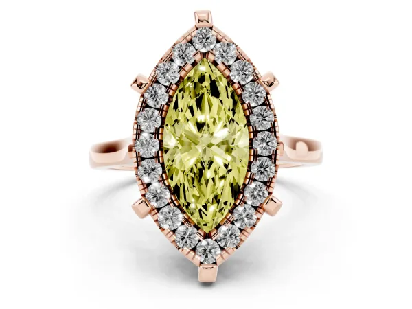 Fancy Yellow Marquise Cut Diamond Cluster Halo Solitaire with Four-Prong Setting Rose gold
