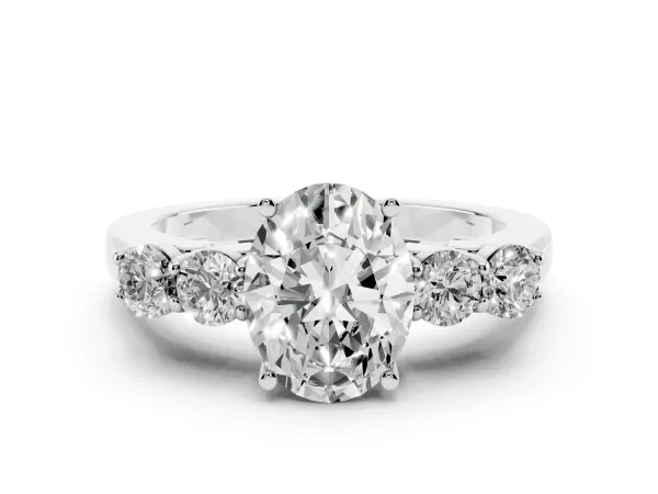 Oval Cut Cut Diamond Five-Stone Prong Set White Gold Ring Platinum