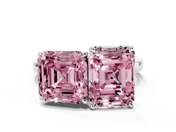 Fancy Pink Asscher Cut and Emerald Cut Toi Moi Ring with Prong Setting White gold