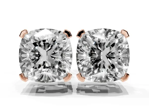 Cushion Cut Diamond Stud Earrings Rose gold