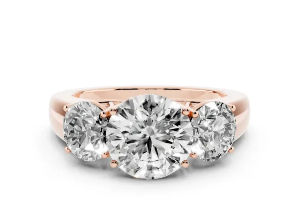 Three-Stone Round Cut Cut Diamond Ring with Prong Setting and Classic Band Rose gold