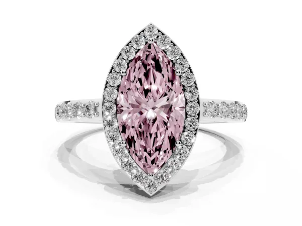 Fancy Pink Marquise Cut Halo Diamond Pavé Band Ring with Prong Setting Platinum