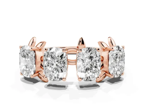 Four-Stone Elongated Cushion Diamond Band with Nature-Inspired Prong Setting Rose gold