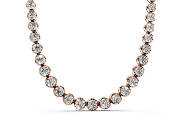 Round Brilliant Diamond Tennis Necklace with Prong Setting Rose gold