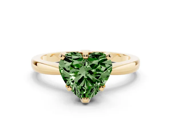 Fancy Green Heart Cut Solitaire Engagement Ring with Six-Prong Setting and Tapered Band Yellow gold