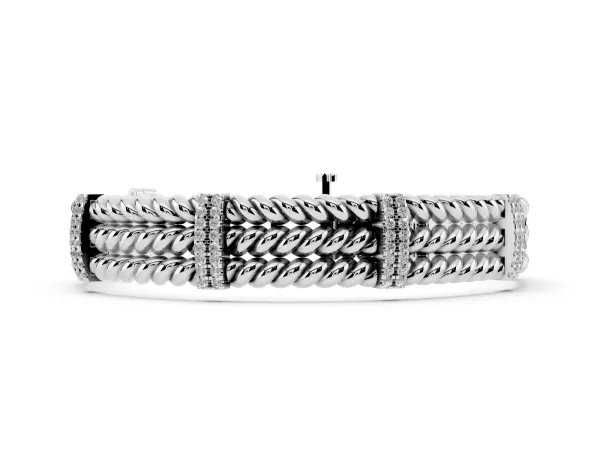 Round Diamond Pavé Rope Bracelet with Box Clasp Silver