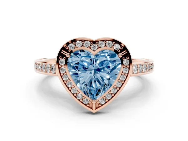 Fancy Blue Heart Cut Cut Halo Pave Split Shank Prong Setting Ring Rose gold