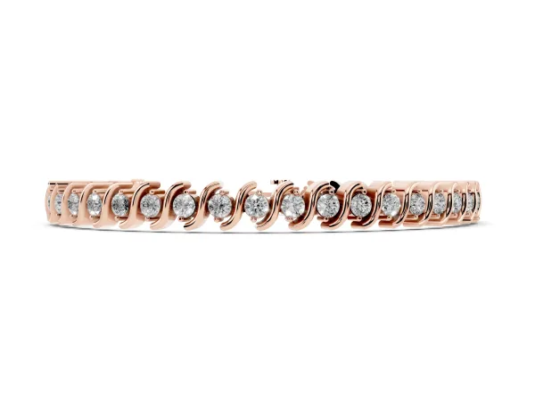 Round Brilliant Diamond Tennis Bracelet with Channel Set S-Shaped Prong Setting Rose gold