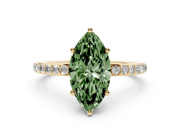 Fancy Green Marquise Cut Cut Diamond Pavé Band Ring with Four-Prong Setting Yellow gold