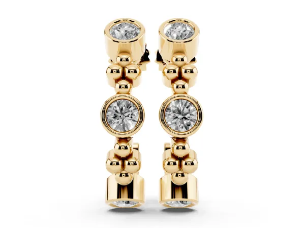 Bezel Set Round Diamond Beaded Hoop Earrings Yellow gold