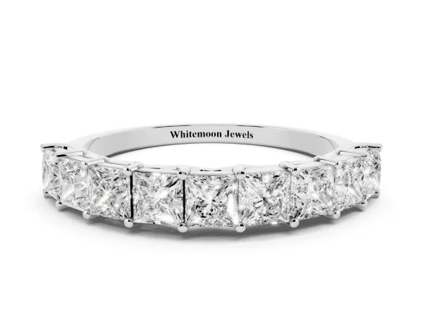 Princess Cut Diamond Channel-Set Eternity Band with Prong Setting White gold