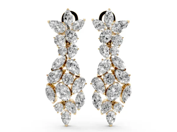Pear, Marquise and Oval Diamond Floral Drop Earrings Yellow gold