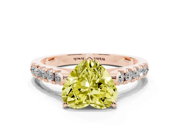 Fancy Yellow Heart Cut Diamond Pavé Band Solitaire Ring with Prong Setting Rose gold