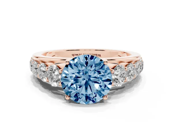 Fancy Blue Round Cut Brilliant Diamond Pavé Band with Six-Prong Setting Rose gold