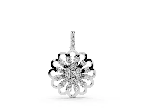 Round Diamond Floral Halo Pendant with Prong Setting Silver
