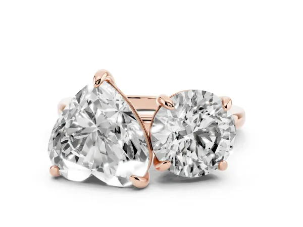 Round and Heart Toi Moi Ring with Prong Setting and Plain Band Rose gold