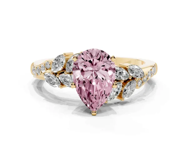 Fancy Pink Pear Cut Solitaire Marquise Twist Band with Six-Prong Setting Yellow gold