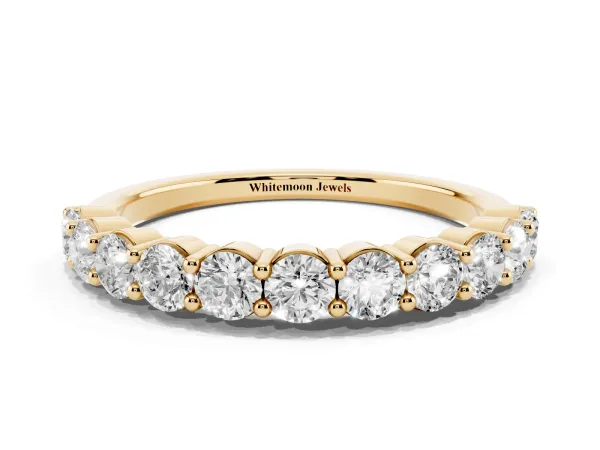 Round Diamond Half Eternity Band with Prong Setting Yellow gold