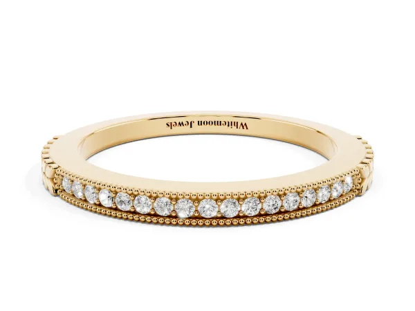 Round Cut Diamond Pavé Set Milgrain Edge Eternity Band Yellow gold