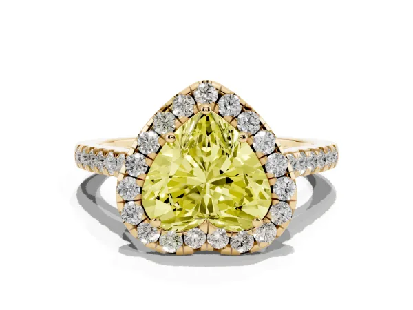 Fancy Yellow Heart Cut Halo Pave Diamond Engagement Ring with Four-Prong Setting Yellow gold