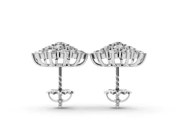 Cluster Diamond Round Stud Earrings with Basket Setting Silver