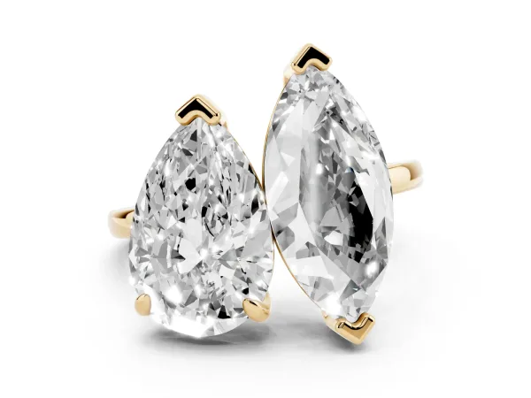 Pear and Marquise Toi Moi Ring with Prong Setting and Plain Band Yellow gold
