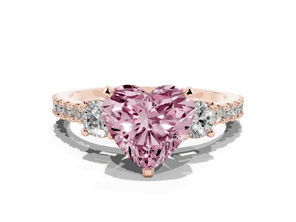 Fancy Pink Heart Cut Three-Stone Diamond Pavé Band with Prong Setting Rose gold
