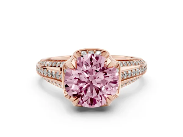 Fancy Pink Round Cut Solitaire Pave Split Shank Ring with Four-Prong Setting Rose gold