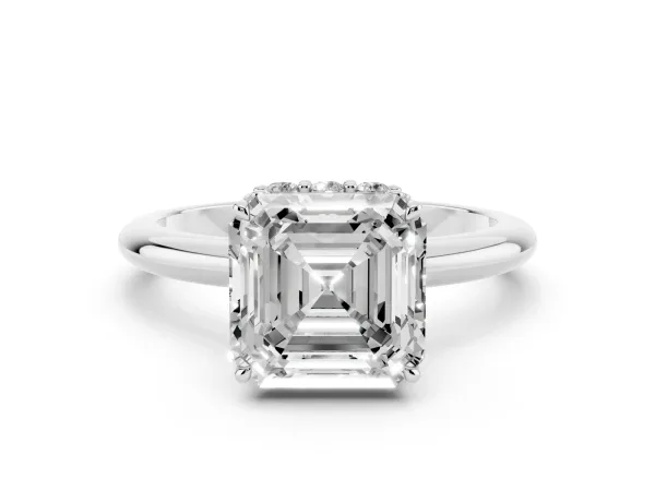 Asscher Cut Brilliant Solitaire Engagement Ring with Six-Prong Setting and Classic Band White gold