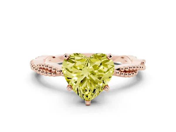 Fancy Yellow Heart Cut Solitaire Twisted Band with Bead Prong Setting Rose gold