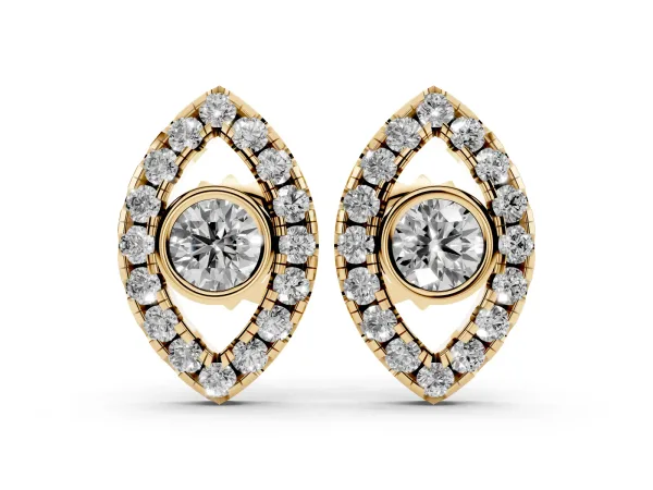 Round Diamond Evil Eye Stud Earrings Yellow gold