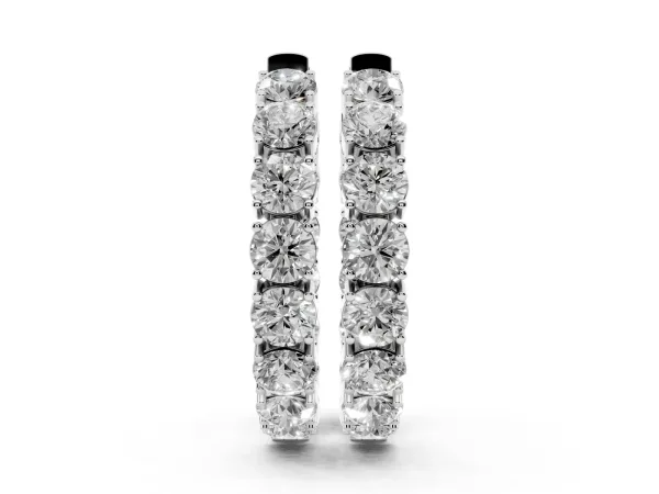 Round Cut Diamond Inside-Out Hoop Earrings with Shared Prong Setting White gold