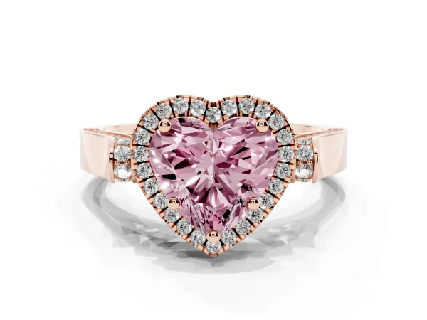 Fancy Pink Heart Cut Halo Pave Split Shank Prong Setting Ring Rose gold