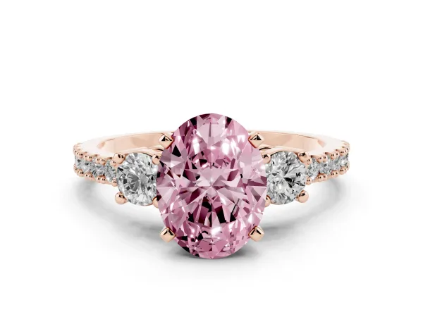 Fancy Pink Oval Cut Three-Stone Diamond Pavé Band with Prong Setting Rose gold