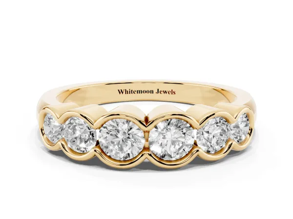 Round Diamond Scalloped Bezel Set Eternity Band Yellow gold