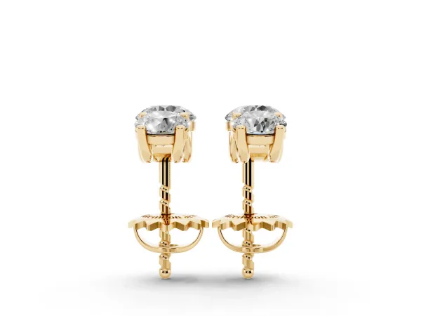 Three-Stone Round Diamond Channel Band Prong-Set Earrings Yellow gold
