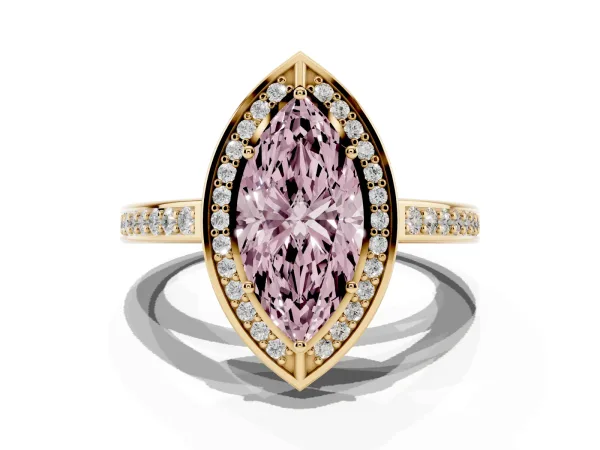 Fancy Pink Marquise Cut Cut Halo Pave Split Shank Prong Setting Ring Yellow gold