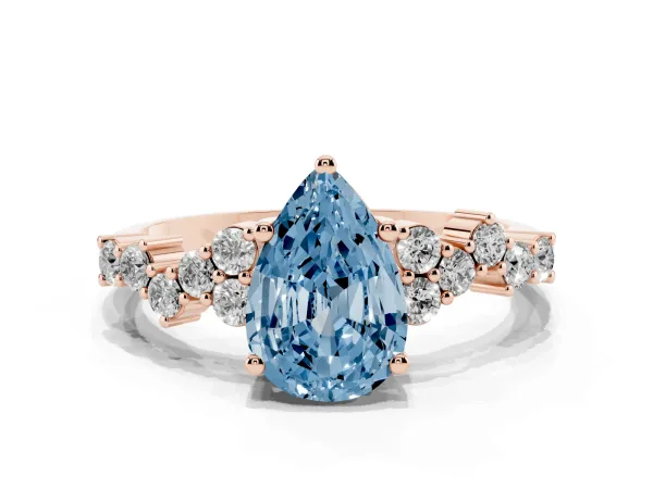 Fancy Blue Pear Cut Diamond Scattered Round Accent Ring with Prong Setting Rose gold
