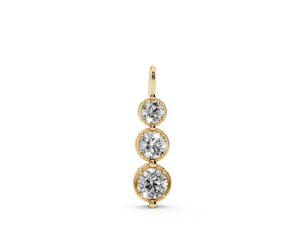 Three-Stone Round Diamond Drop Pendant with Prong Setting Yellow gold