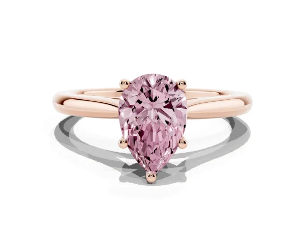Fancy Pink Pear Cut Cut Solitaire Ring with Cathedral Band and Four-Prong Setting Rose gold