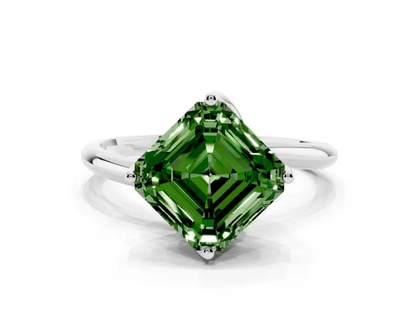 Fancy Green Asscher Cut Diamond Solitaire Engagement Ring with Four-Prong Setting and Classic Band Platinum
