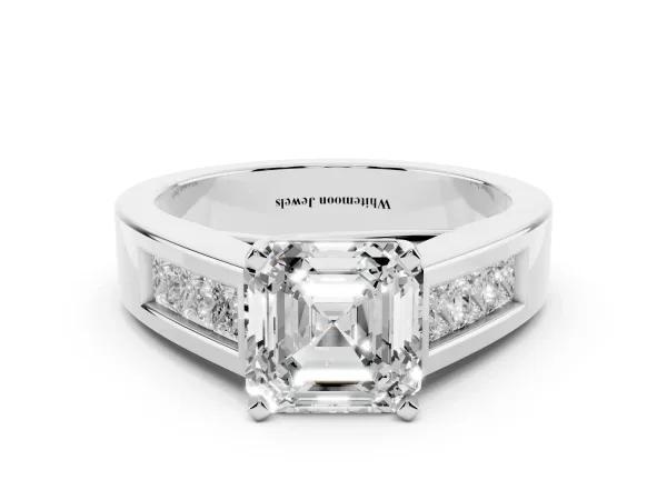 Asscher Cut Cut Channel Set Solitaire Ring with Four-Prong Setting Platinum