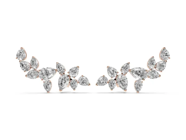 Pear Diamond Curved Cluster Climber Earrings Rose gold