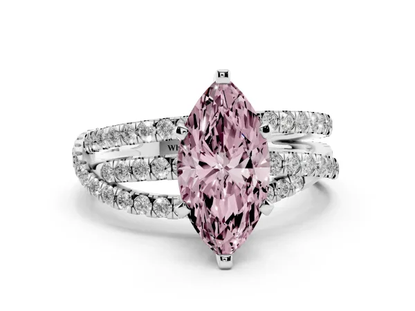 Fancy Pink Marquise Cut Solitaire Twist Band with Pavé Setting and Four-Prong Setting Platinum