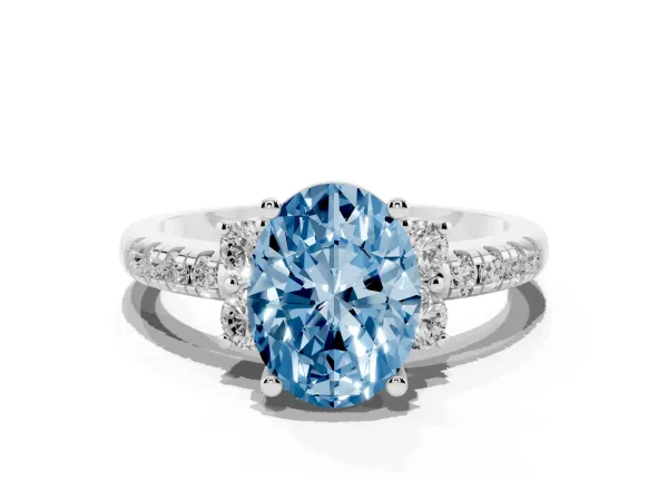 Fancy Blue Oval Cut Diamond Three-Stone Pave Band with Four-Prong Setting Platinum